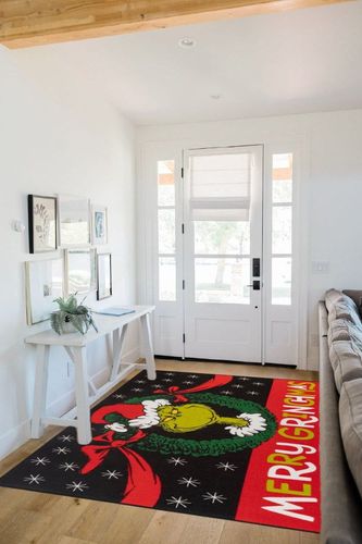 Gertmenian Kids Playroom & Game Room Carpet, The Grinch Childrens Rug, Kids Novelty Home Decor, Ideal Area Rug for Child Bedroom 54x78, Merry Grinchmas Wreath, 28601 in White Scandinavian Entryway