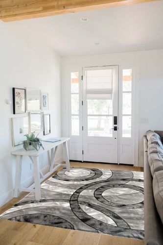 GLORY RUGS Area Rug Modern 5x7 Grey Black Circles Geometry Soft Hand Carved Contemporary Floor Carpet Fluffy Texture for Indoor Living Dining Room and Bedroom Area in White Scandinavian Entryway