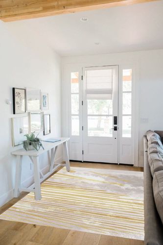 FINOREN Modern Area Rug,Line Swoosh Soft Non-Slip Rug for Bedroom Living Room Hallway Dining Room Office Dorm Room,Washable Low Pile Floor Decor,Child Pet Friendly,Grey Gold,5x7 Feet in White Scandinavian Entryway