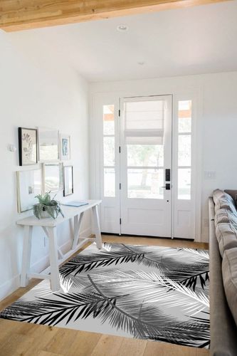 Mamatong Vintage Jungle Tropical Botancal Leaf Living Room Bedroom Dining Room Area Rugs Black White Grey 5x7 Premium Fluffy Home Office Entryway Hallway Kitchen Carpet Indoor Rug in White Scandinavian Entryway