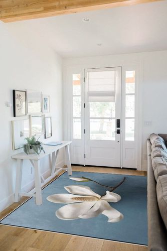 DNOVING Area Rug 5x7ft Large Non Slip Rubber Backed Fluffy Rug for Bedroom, Stain Resistant Decor for Living Room, Office, Dining Room Elegant White Magnolia Design in White Scandinavian Entryway