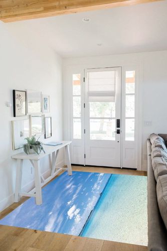 Blue Sky White Cloud Sea View Indoor Rug, Modern Minimalist Ship Decoration Rug, Area Rug - Suitable for Indoor Living Room Bedroom Study Room Dining Room and Outdoor Terrace - Fluffy 5 x 7ft in White Scandinavian Entryway
