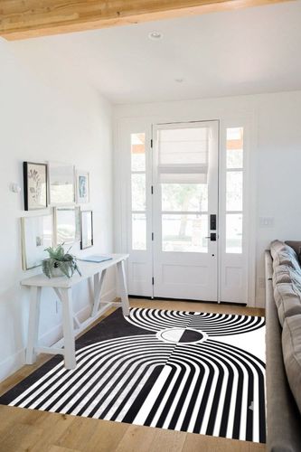 Minimalist Modern Black and White Area Rug 5x7 Mid-Century Arch Art Deco Rugs for Living Room Dining Room Bedroom Soft Thick Faux Wool Home Office Playroom Kitchen Carpet in White Scandinavian Entryway