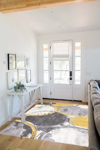 Rugshop Evora Contemporary Modern Circles Area Rug 5' x 7' Yellow in White Scandinavian Entryway