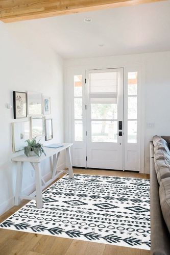 Lahome Farmhouse Moroccan Area Rug, Washable Soft 5x7 Stain Resistant Bedroom Kids Playroom Non Shedding Rugs, Rustic Tribal Lightweight Dining Room Office Floor Carpet Home Decor in White Scandinavian Entryway