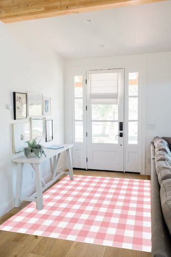 Pink Buffalo Plaid Rug, Fluffy Pink Rug Plush Area Rug, Pink and White Rug, Checkered Rug Living Room Rugs, Area Rugs for Kids Room & Bedroom Decor, Rugs for Living Room, Carpet 5x7ft Rugs for Bedroom in White Scandinavian Entryway