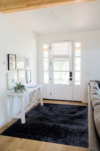 Indoor Bedroom Living Room Solid Plush Pile Shag Shaggy 5x7 Feet Area Rug Carpet Rug Modern Contemporary Decorative Designer Polyester Made Canvas Backing Hand Woven Fluffy Fuzzy Furry Canvas Back in White Scandinavian Entryway