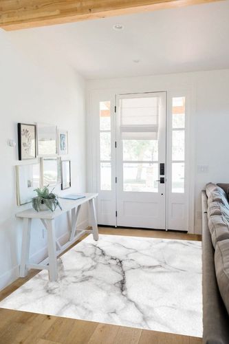 Modern Marble Granite Texture Fluffy Area Rugs for Living Room, Gray Cracks and White Stone Soft Carpet, Washable Indoor Non-Slip Accent Floor Mats for Bedroom Nursery Decor, 5x7ft in White Scandinavian Entryway