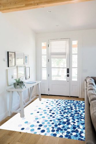 Teounai Light Blue and White Small Round Overlapping Area Rugs, Modern Minimalist Decorative Rugs, Soft Fluffy Washable Non-Slip and Durable Very for Living Room Bedroom Study Dining Room 5 x 7ft in White Scandinavian Entryway