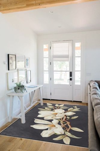 DNOVING Large Non-Slip Area Rug 5x7ft Decorative Fluffy Rug for Living Room, Bedroom, Office, Dining Room Rubber Backed, Stylized White Magnolia Design in White Scandinavian Entryway