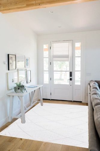 Makymo 5'X8' ft White Shag Area Rug - Hand Carved Geometric Pattern Design - Soft, Plush Fluffy Carpet Great for Indoor Bedroom, Living Room in White Scandinavian Entryway