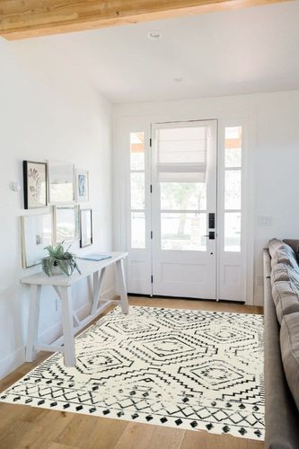 Wonnitar Moroccan Washable Rugs 5x7,Large White Tribal Area Rug for Living Room,Non-Shedding Soft Bedroom Accent Throw Mat,Geometric Non-Slip Floor Carpet for Dining Table Entry Office in White Scandinavian Entryway