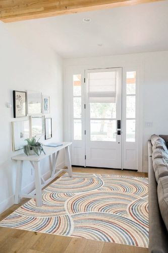 Nourison Astra Machine Washable Mid-Century Modern Ivory/Multi 5'3" x 7' Area Rug, Easy -Cleaning, Non Shedding, Bed Room, Living Room, Dining Room, Kitchen (5x7) in White Scandinavian Entryway
