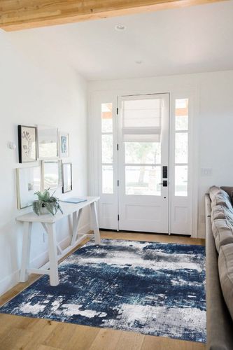 Area Rug Living Room Rugs: 5x7 Large Soft Bedroom Carpet Non Shedding Washable Abstract Modern Throw Accent Rug for Dining Room Home Office Kitchen Under Table Floor - Blue in White Scandinavian Entryway