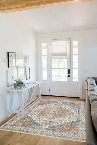 Area Rugs for Living Room: 5x7 Rug for Bedroom Machine Washable with Non Slip Backing Non Shedding, Boho Medallion Floral Large Carpet for Dining Room Nursery Home Office Indoor Decor Grey/Gold in White Scandinavian Entryway