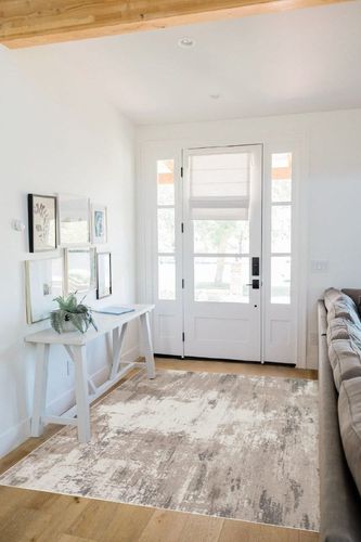 OIGAE Machine Washable Rug 5x7- Low-Pile Area Rug Non-Shedding Foldable Abstract Modern Rugs, Stain Resistant Anti Slip Backing Rugs for Living Room&Bedroom&Dining Laundry Home Office Carpet, Brown in White Scandinavian Entryway