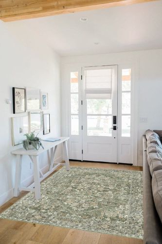 Valenrug Washable Rug 5x7 - Ultra Thin Green Collection Area Rug, Stain Resistant Non-Skid Rugs for Living Room, Antique Bedroom Rugs(5'x7', TPR37-Green) in White Scandinavian Entryway