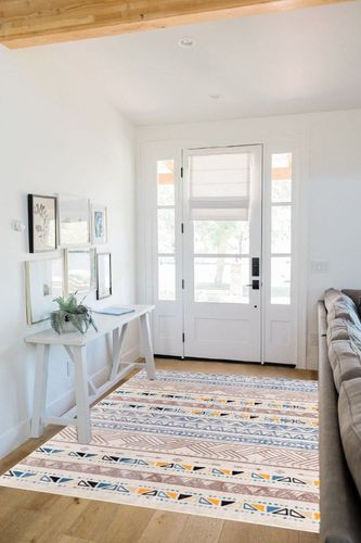 GMFINE Area Rug 5x7, Ultra-Thin Non Slip Washable Rugs, Geometric Boho Area Rugs Large Carpet for Living Room Bedroom Dinning Room (Blue/Brown, 5' x 7') in White Scandinavian Entryway