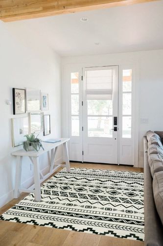 Lahome Boho Machine Washable Living Room Rugs - 5x7 Area Rugs for Bedroom Non-Slip Large Throw Rugs Soft Geometric Dinning Room Rug Tribal Distressed Carpet for Living Room Entryway Kitchen Office in White Scandinavian Entryway
