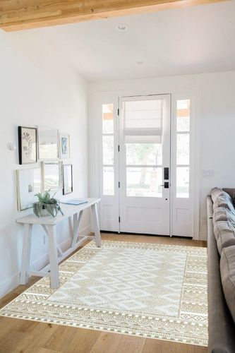 Seavish Washable Area Rugs 5x7 Khaki Contemporary Living Room Rugs Low-Pile Ultra-Thin Distressed Nursery Rug Stain Resistant Large Flodable Carpet for Dining Room Home Office Bedroom Kitchen in White Scandinavian Entryway