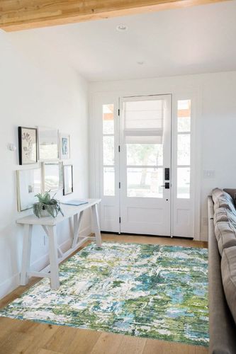 Area Rug Living Room Rugs - 5x7 Washable Large Modern Abstract Soft No Slip Indoor Rug Thin Floor Carpet for Bedroom Under Dining Table Home Office Decor - Green Turquoise in White Scandinavian Entryway