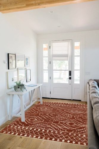 Wonnitar Moroccan 5x7 Area Rugs,Large Soft Rug for Dining Room,Washable Bohemian Tribal Living Room Bedroom Rug,Geometric Non-Shedding Indoor Carpet for Closet Nursery Entry,Reddish Brown in White Scandinavian Entryway