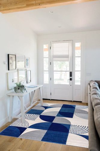 Well Woven Good Vibes Margot Blue Modern Geometric Boxes & Lines 5'3" x 7'3" 3D Texture Area Rug in White Scandinavian Entryway