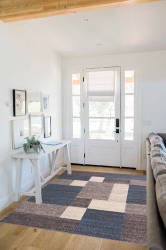 Rugshop Contemporary Blue Boxes Design Non-Slip Area Rug 5' x 7' - Trendy Geometric Pattern in White Scandinavian Entryway