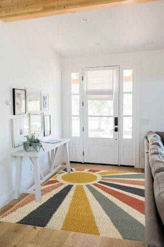 Balta Rugs Helia Geometric Sun Shag Area Rug, Multicolor, 5' 3" x 7' in White Scandinavian Entryway