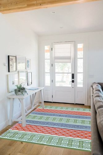 BalajeesUSA Premium Outdoor Plastic Patio Rugs – 5x7, Green, Orange, Premium and Affordable, Multipurpose, Woven Plastic Straw, All-Weather and Waterproof Rug, Reversible Camper Rug in White Scandinavian Entryway