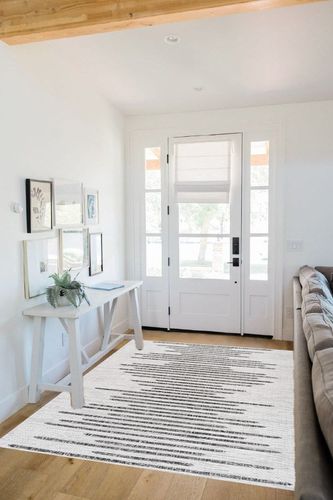 JONATHAN Y SMB124D-5 Zolak Berber Stripe Geometric Indoor Outdoor Area Rug Bohemian Contemporary Easy Cleaning Bedroom Kitchen Backyard Patio Non Shedding, 5 X 8, Ivory/Black in White Scandinavian Entryway