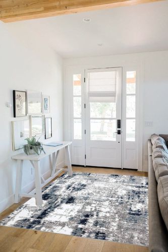 Rugshop Contemporary Abstract Distressed Area Rug 5' x 7' Blue in White Scandinavian Entryway