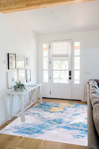 JUMAX Area Rugs Modern Abstract Ultra Soft Living Room Rug 5'x7' Stain Resistant Rugs Non Slip Low Pile Carpet Ideal for High Traffic Areas in Bedroom Dining Room(Cream/Multi) in White Scandinavian Entryway