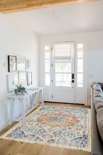 Yancorp 5'x7' Boho Area Rug for Bedroom Washable Rug Vintage Carpet Living Room Non Slip Hallway Runner Rug Indoor Floor Mats Colorful Entryway Rugs,Floral Rug in White Scandinavian Entryway