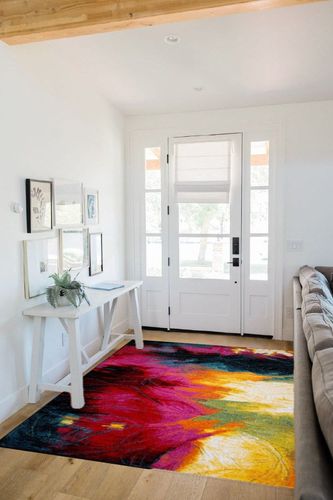 Home Dynamix Splash Mondrian Area Rug 5'2"x7'2", Abstract Black/Blue/Pink/Yellow in White Scandinavian Entryway