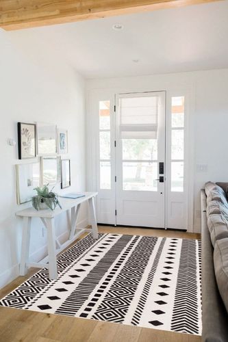 GMFINE Area Rug 5x7, Ultra-Thin Non Slip Washable Rugs, Geometric Boho Area Rugs Large Carpet for Living Room Bedroom Dinning Room (White/Black, 5' x 7') in White Scandinavian Entryway