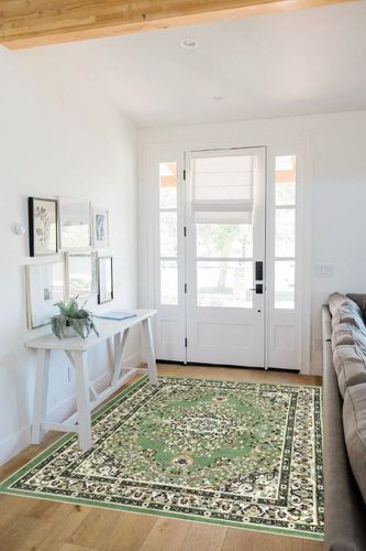 Antep Rugs Oriental 5x7 Traditional Medallion Indoor Area Rug Siesta (Green Beige, 5'3" x 7') in White Scandinavian Entryway