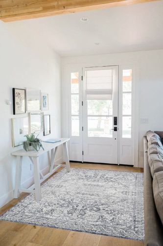 Yancorp 5'x7' Boho Area Rug for Bedroom Washable Rug Vintage Carpet Living Room Non Slip Hallway Runner Rug Indoor Floor Mats Colorful Entryway Rugs,White Grey Rug in White Scandinavian Entryway