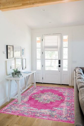 Nourison Passion Fuchsia 5'3" x 7'3" Area -Rug, Boho, Traditional, Easy -Cleaning, Non Shedding, Bed Room, Living Room, Hallway, (5' x 7') in White Scandinavian Entryway