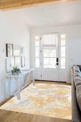 Art&Tuft Washable Rug, Anti-Slip Backing Abstract Area Rug 5x7, Stain Resistant Rugs for Living Room, Foldable Machine Washable Area Rug(TPR21-Yellow, 5'x7') in White Scandinavian Entryway