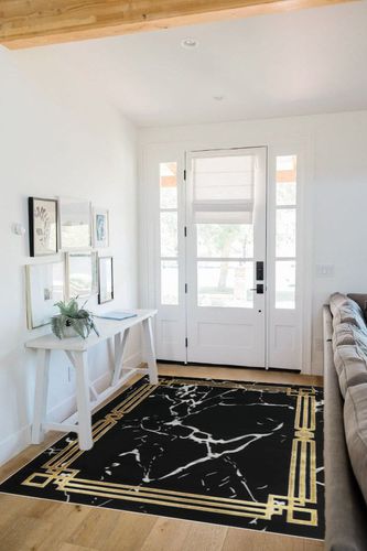 Antep Rugs Babil Gold 5x7 Abstract Marble Geometric Indoor Area Rug (Black, 5'3" x 7') in White Scandinavian Entryway