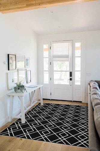 Nourison Modern Lines Modern Geometric Black 5' x 7' Area-Rug, Easy-Cleaning, Non Shedding, Bed Room, Living Room, Dining Room, Kitchen (5x7) in White Scandinavian Entryway