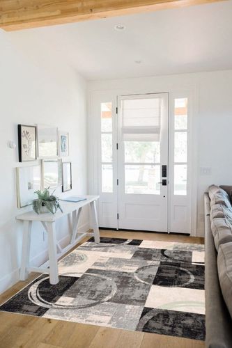 Well Woven Boxes & Circles Geometric Shai Grey & Green Area Rug 5x7 (5'3" x 7'3") in White Scandinavian Entryway