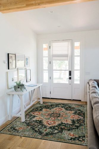 Morebes Ultra-Thin Boho Large Living Room Carpet, Green 5x7 Rug for Bedroom Washable Area Rug Non Slip Dining Mat, Office Rug Distressed Floral Floor Carpet for Guestroom Decor in White Scandinavian Entryway