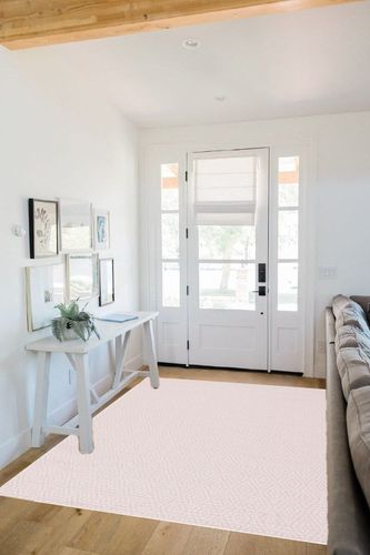 Martha Stewart Collection by SAFAVIEH 5' x 7' Pink/Ivory MSR484U Contemporary Geometric Cotton Area Rug in White Scandinavian Entryway