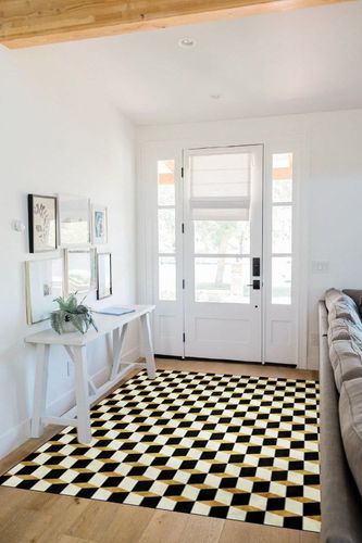 Black and White Checkered Area Rugs,5x7ft, Modern Geometric Rug, 3D Printing Three-Dimensional Grid Black and White Yellow Carpet, Perfect for The Bedroom, Living Room, Home Office, Kid's Room in White Scandinavian Entryway