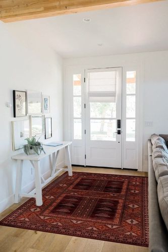 LUXE WEAVERS Bohemian Tribal 2093 Red 5x7 Area Rug, Geometric Non-Shedding Living Room Carpet in White Scandinavian Entryway