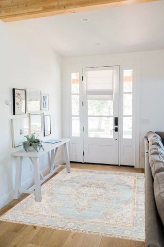 Momeni Rugs Isabella Traditional Medallion Flat Weave Area Rug, 5'3" X 7'3", Blue in White Scandinavian Entryway