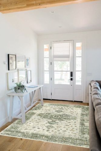 Valenrug Washable Rug 5x7 - Ultra Thin Green Collection Area Rug, Stain Resistant Non-Skid Rugs for Living Room, Antique Bedroom Rugs(5'x7', TPR35-Green) in White Scandinavian Entryway