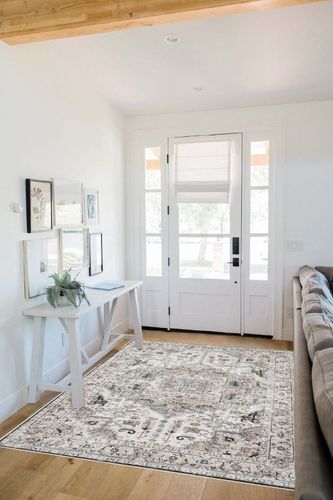 xilixili 5x7 Area Rugs-Stain Resistant Washable Rugs for Living Room,Bedroom,Non Slip Backing Area Rug, Vintage Home Decor Rug (Brown/Ivory,5'x7') in White Scandinavian Entryway